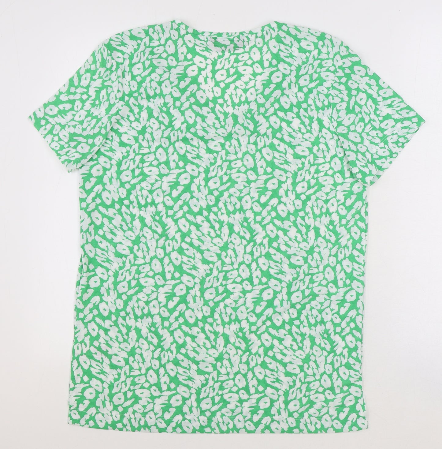 Marks and Spencer Womens Green Animal Print Polyester Basic T-Shirt Size 10 V-Neck - Leopard Print