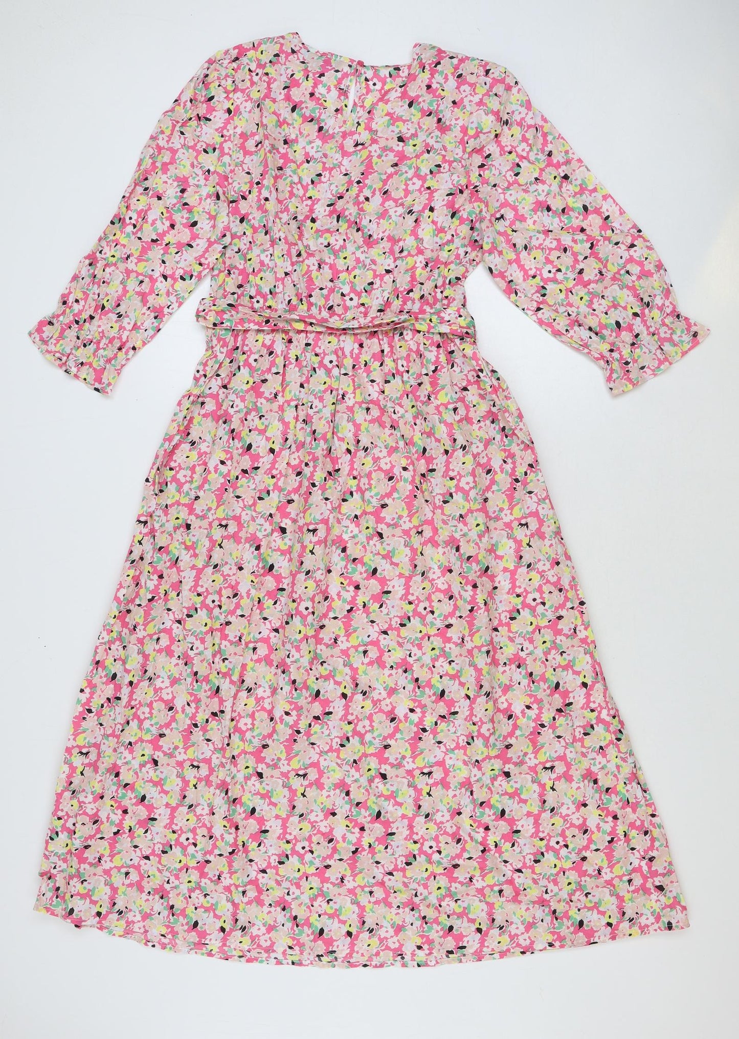 Marks and Spencer Womens Multicoloured Floral 100% Cotton A-Line Size 10 Round Neck Button
