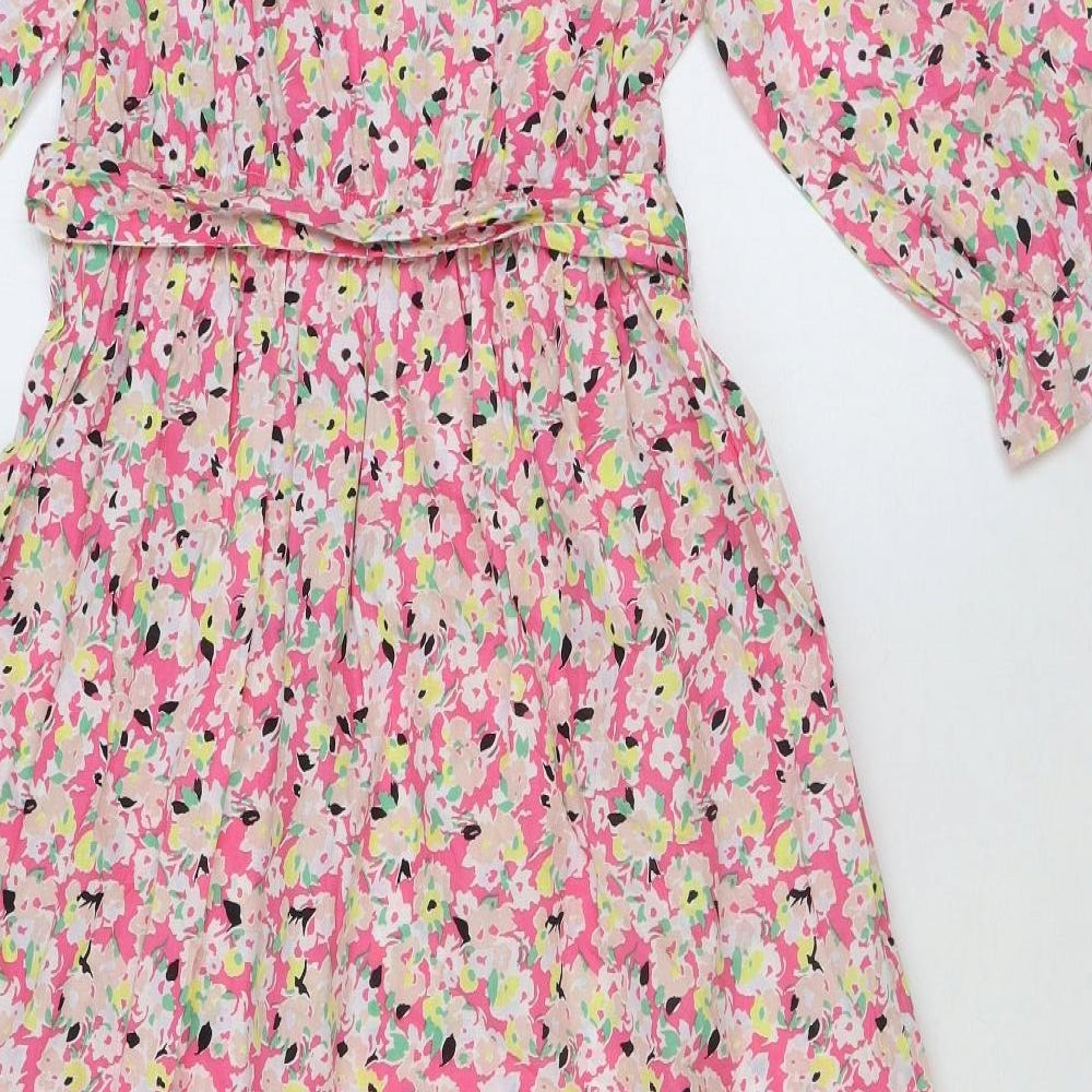 Marks and Spencer Womens Multicoloured Floral 100% Cotton A-Line Size 10 Round Neck Button