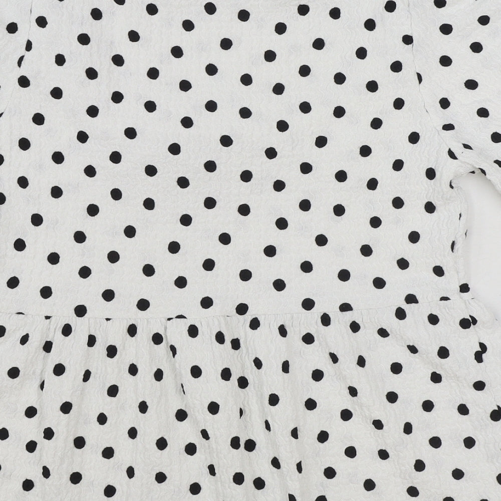 F&F Womens White Polka Dot Polyester Basic Blouse Size 8 Square Neck - Smock Peplum
