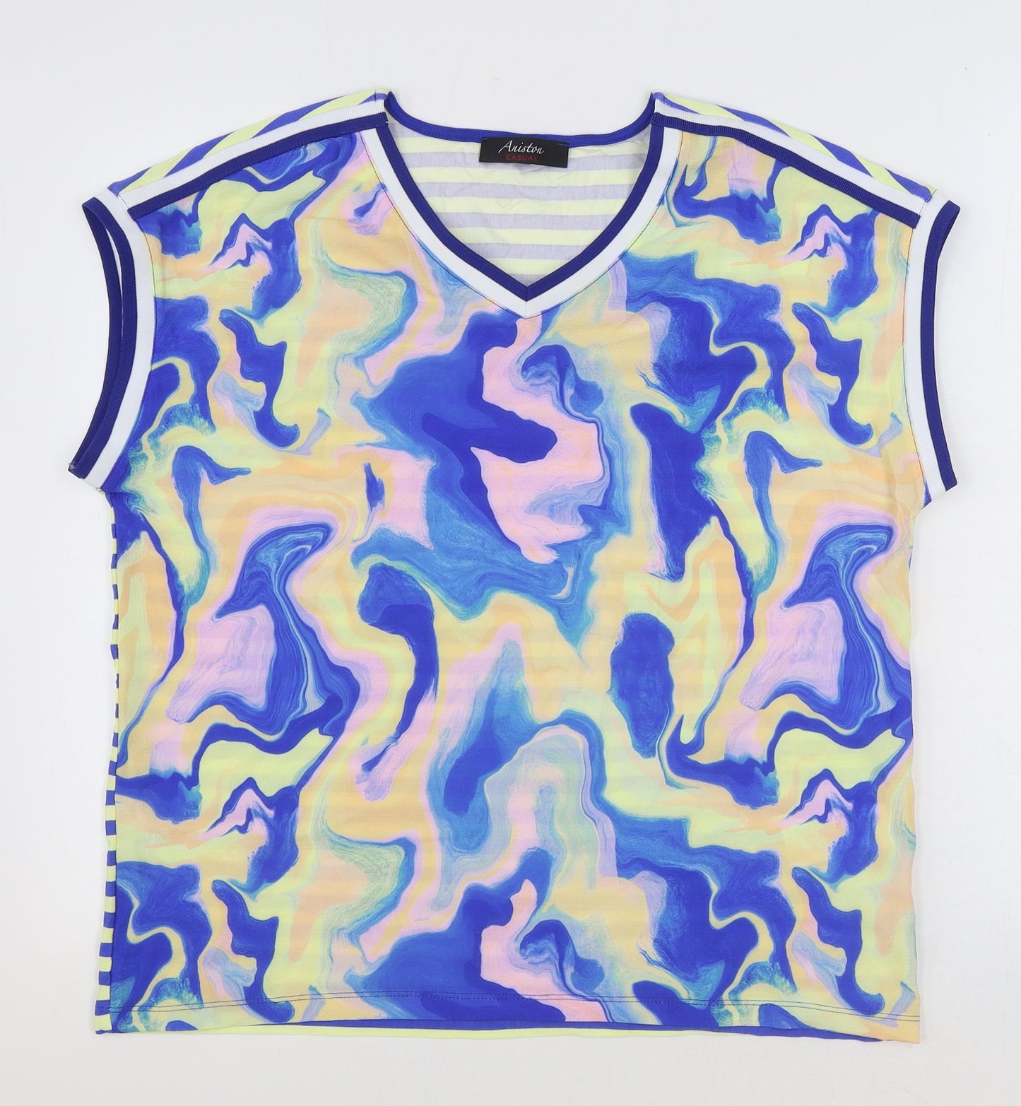 Aniston Casual Womens Multicoloured Geometric Polyester Basic Blouse Size 14 V-Neck