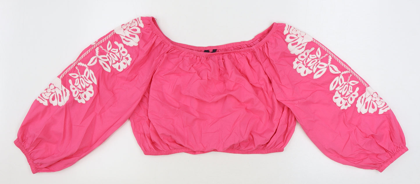 Marks and Spencer Womens Pink 100% Cotton Basic Blouse Size 18 Scoop Neck