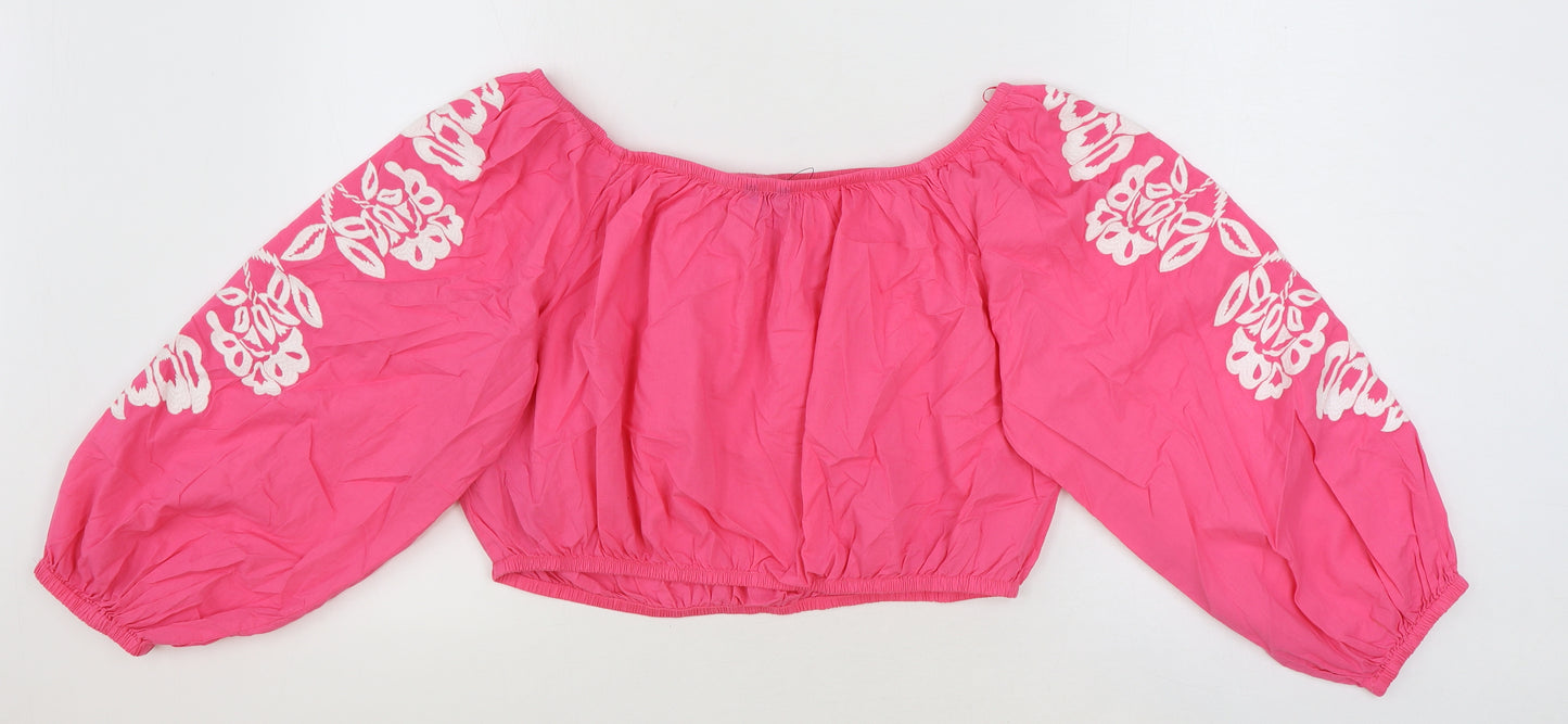 Marks and Spencer Womens Pink 100% Cotton Basic Blouse Size 18 Scoop Neck