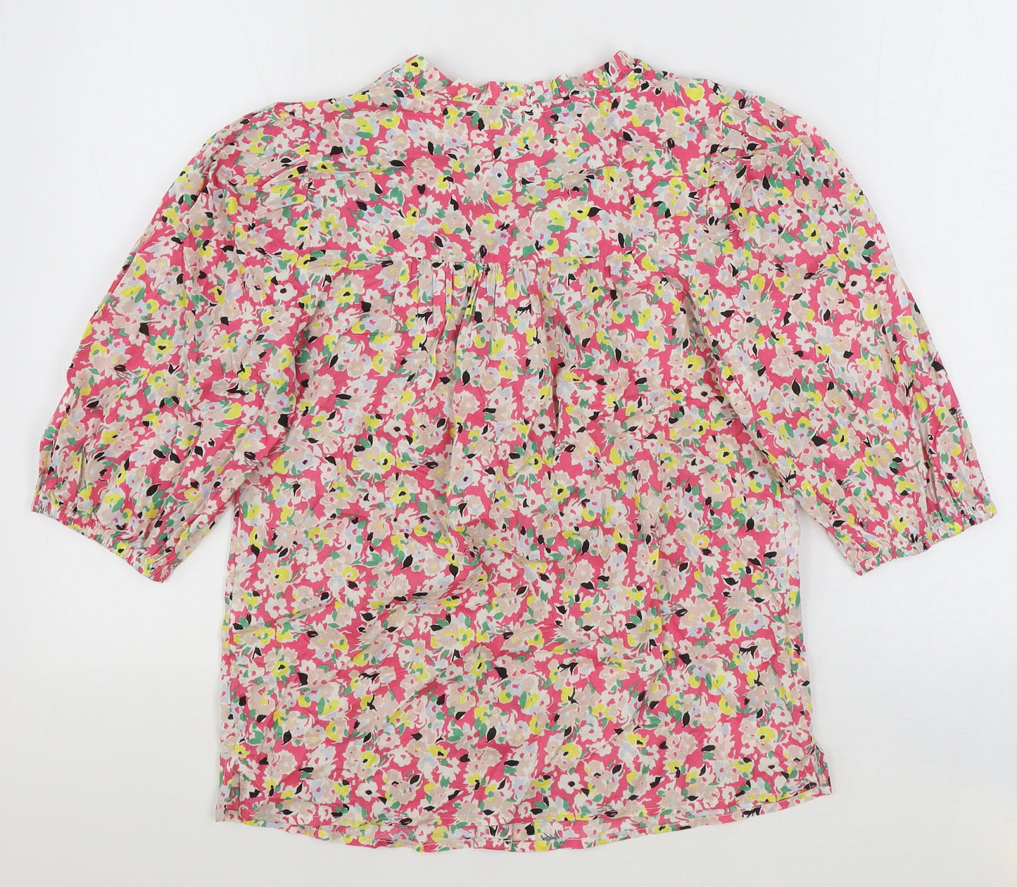 Marks and Spencer Womens Multicoloured Floral 100% Cotton Basic Blouse Size 6 Round Neck