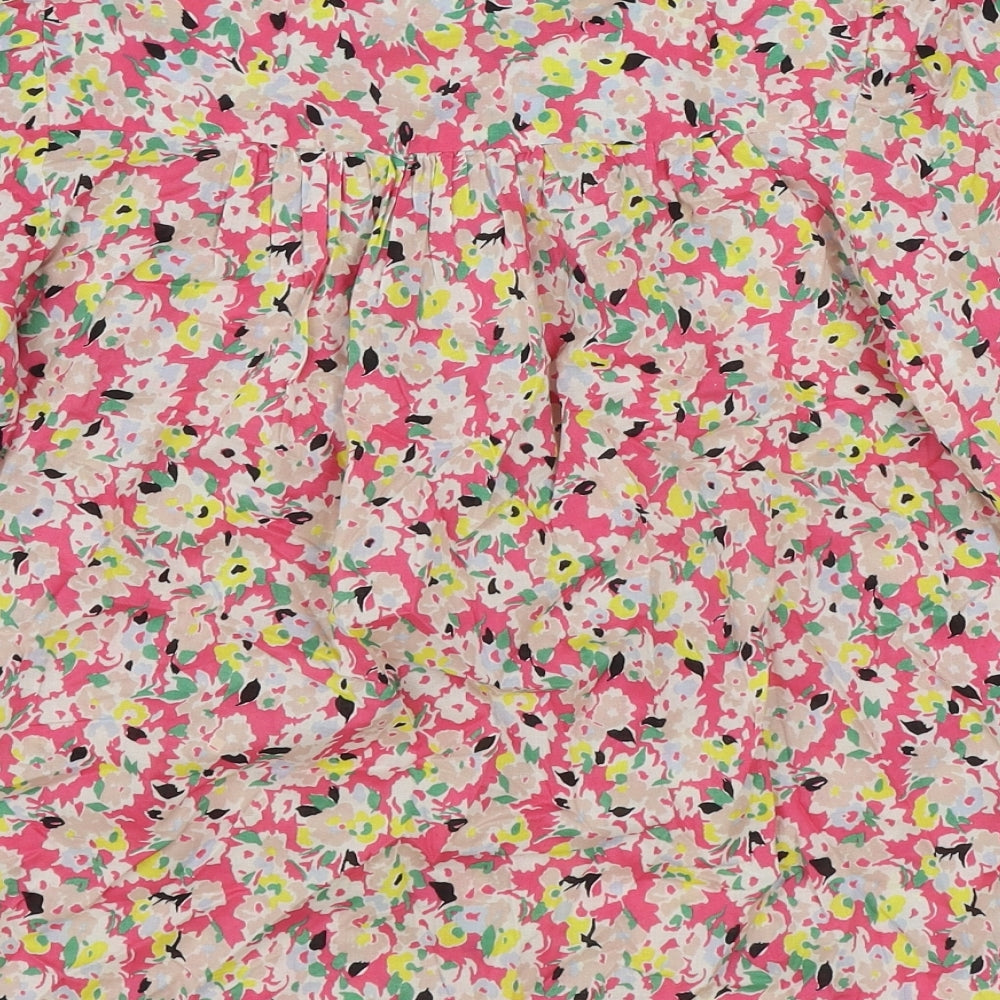Marks and Spencer Womens Multicoloured Floral 100% Cotton Basic Blouse Size 6 Round Neck