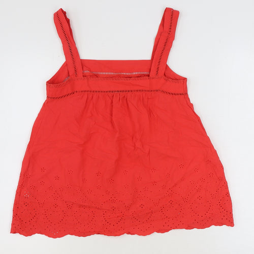 Marks and Spencer Womens Red 100% Cotton Basic Blouse Size 6 Square Neck