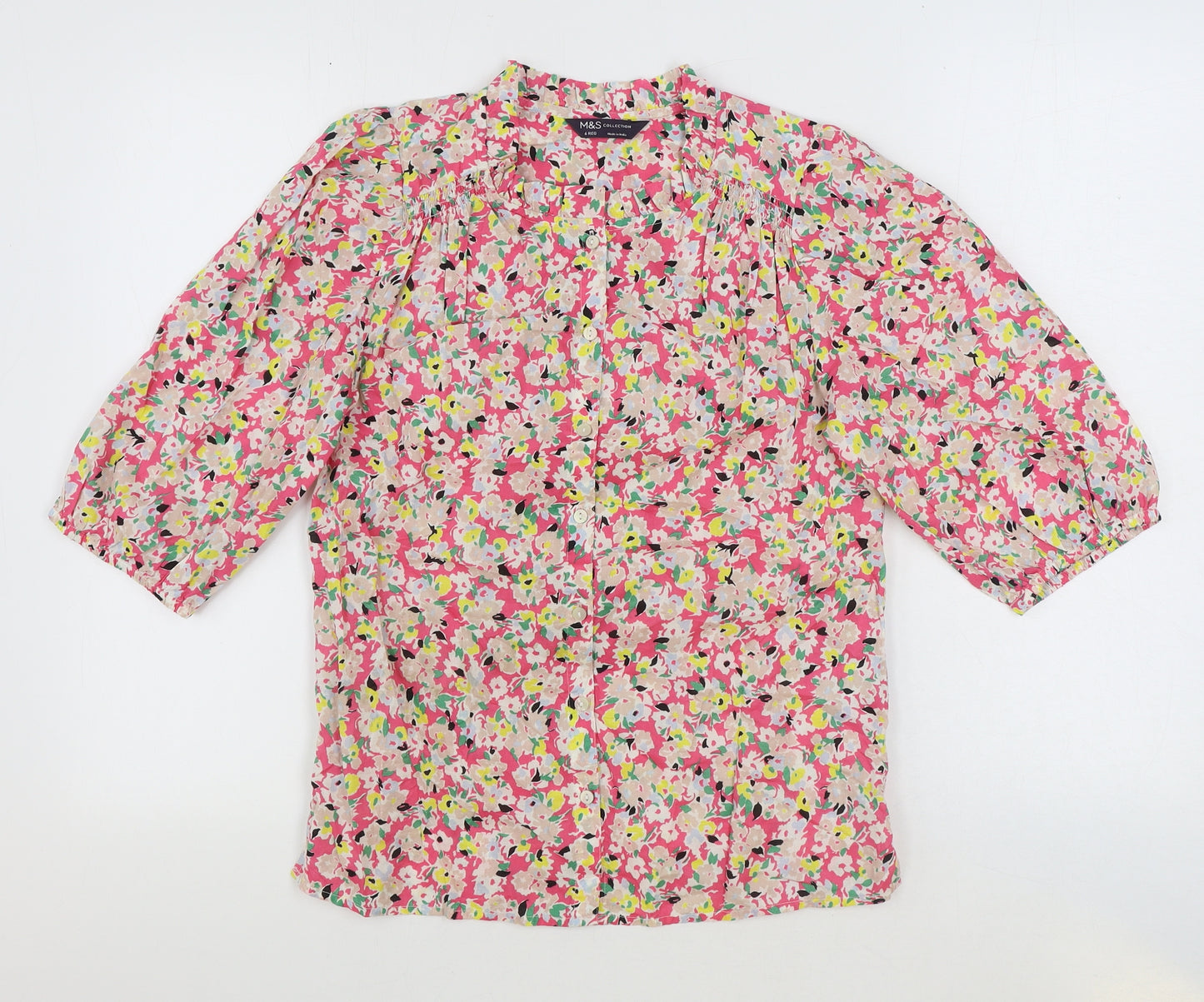 Marks and Spencer Womens Multicoloured Floral 100% Cotton Basic Button-Up Size 6 Collared