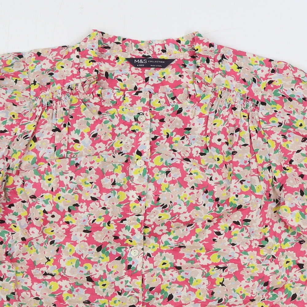 Marks and Spencer Womens Multicoloured Floral 100% Cotton Basic Button-Up Size 6 Collared