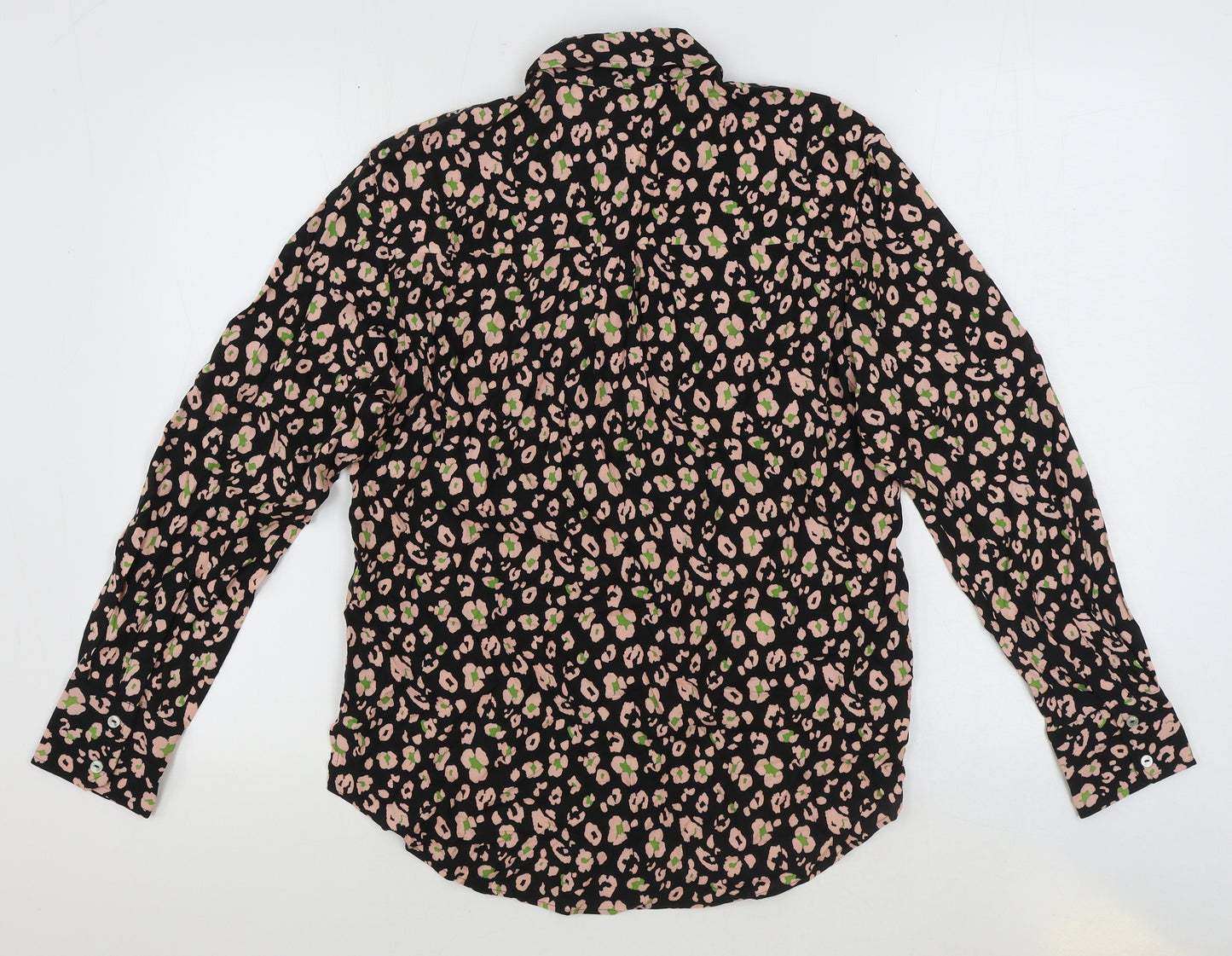 Marks and Spencer Womens Black Geometric Viscose Basic Button-Up Size 6 Collared