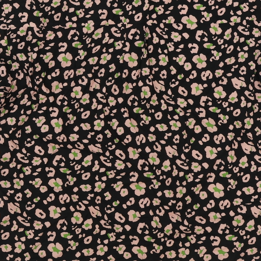 Marks and Spencer Womens Black Geometric Viscose Basic Button-Up Size 6 Collared