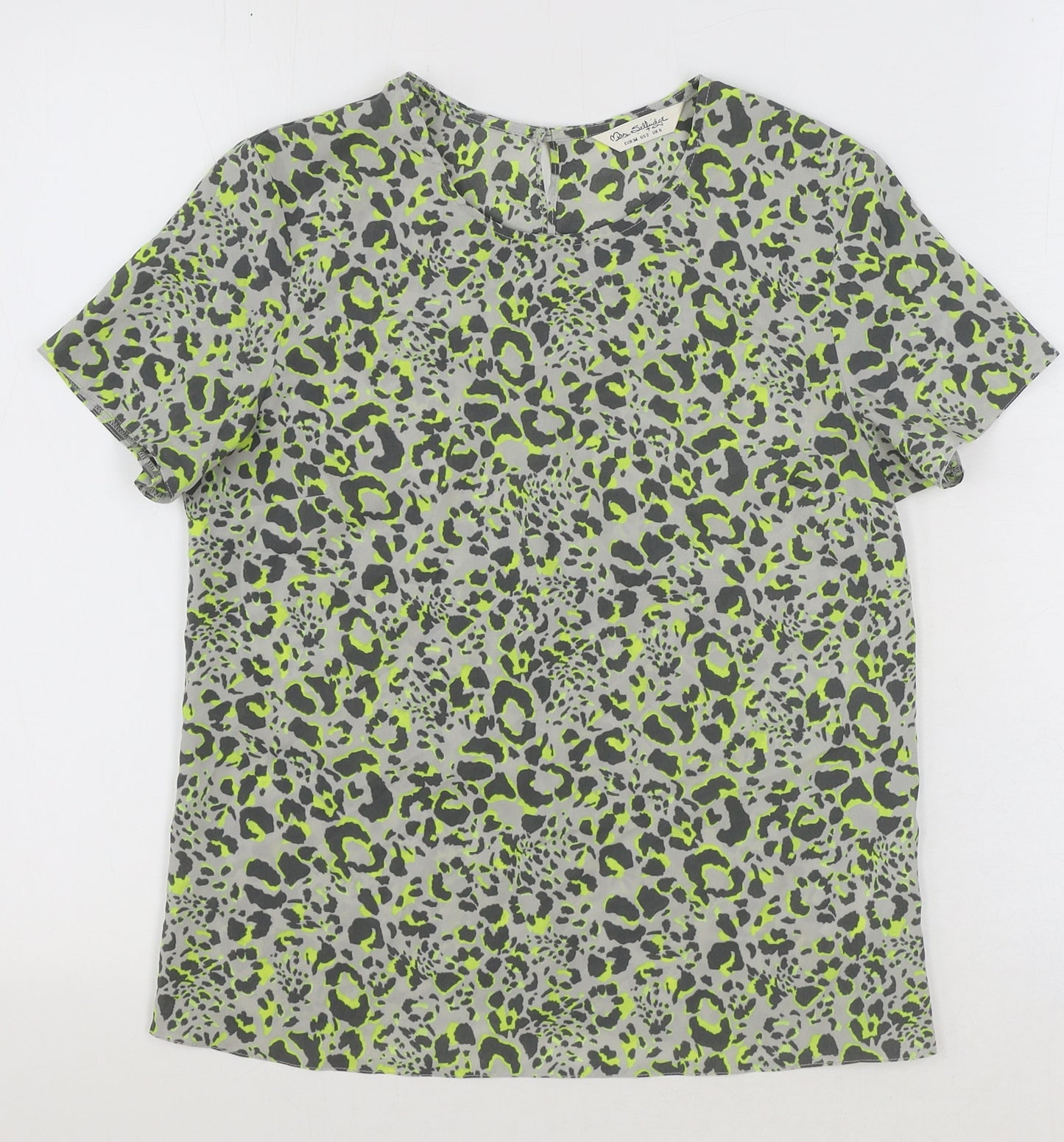 Miss Selfridge Womens Grey Animal Print Polyester Basic T-Shirt Size 6 Crew Neck