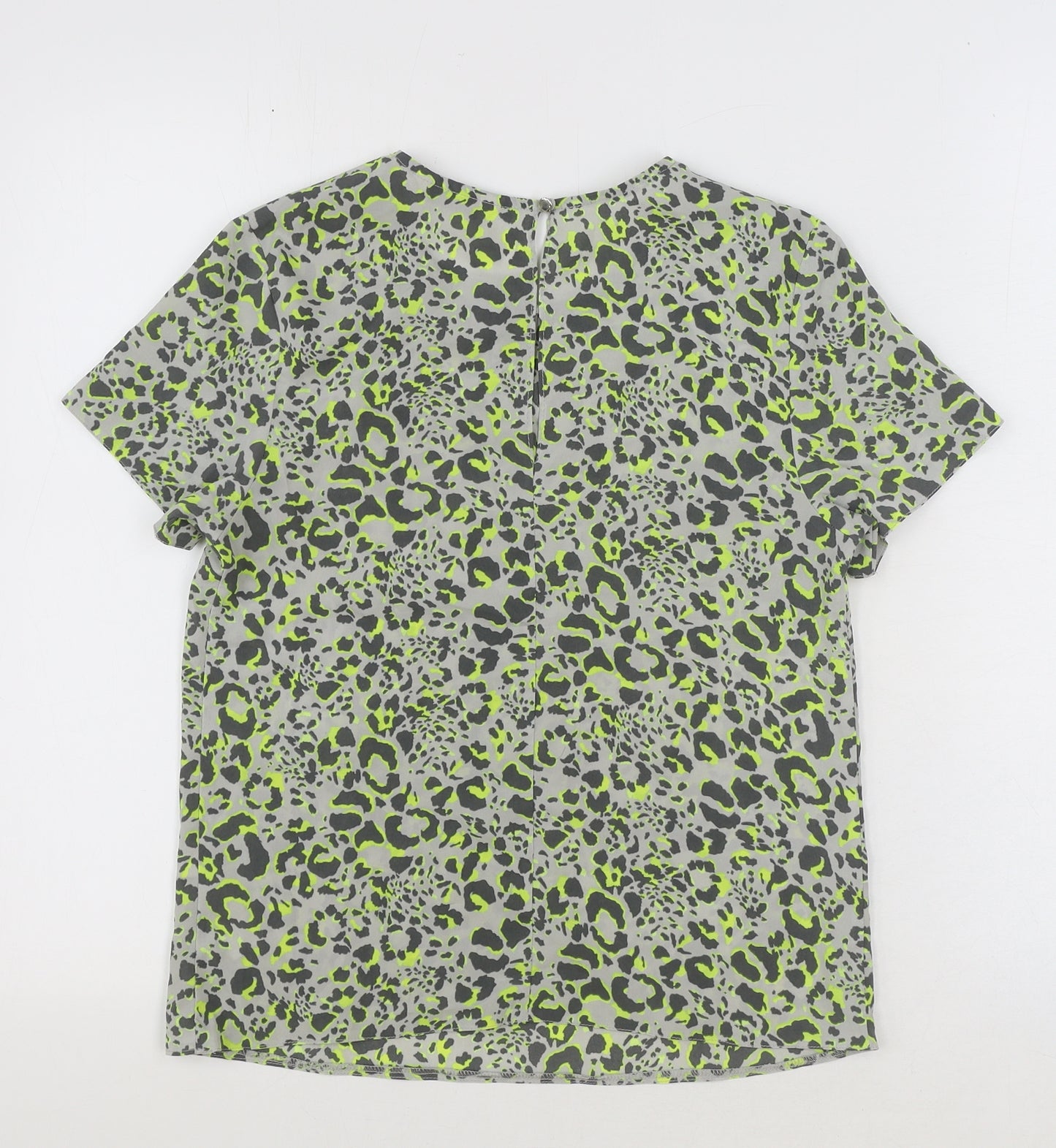 Miss Selfridge Womens Grey Animal Print Polyester Basic T-Shirt Size 6 Crew Neck