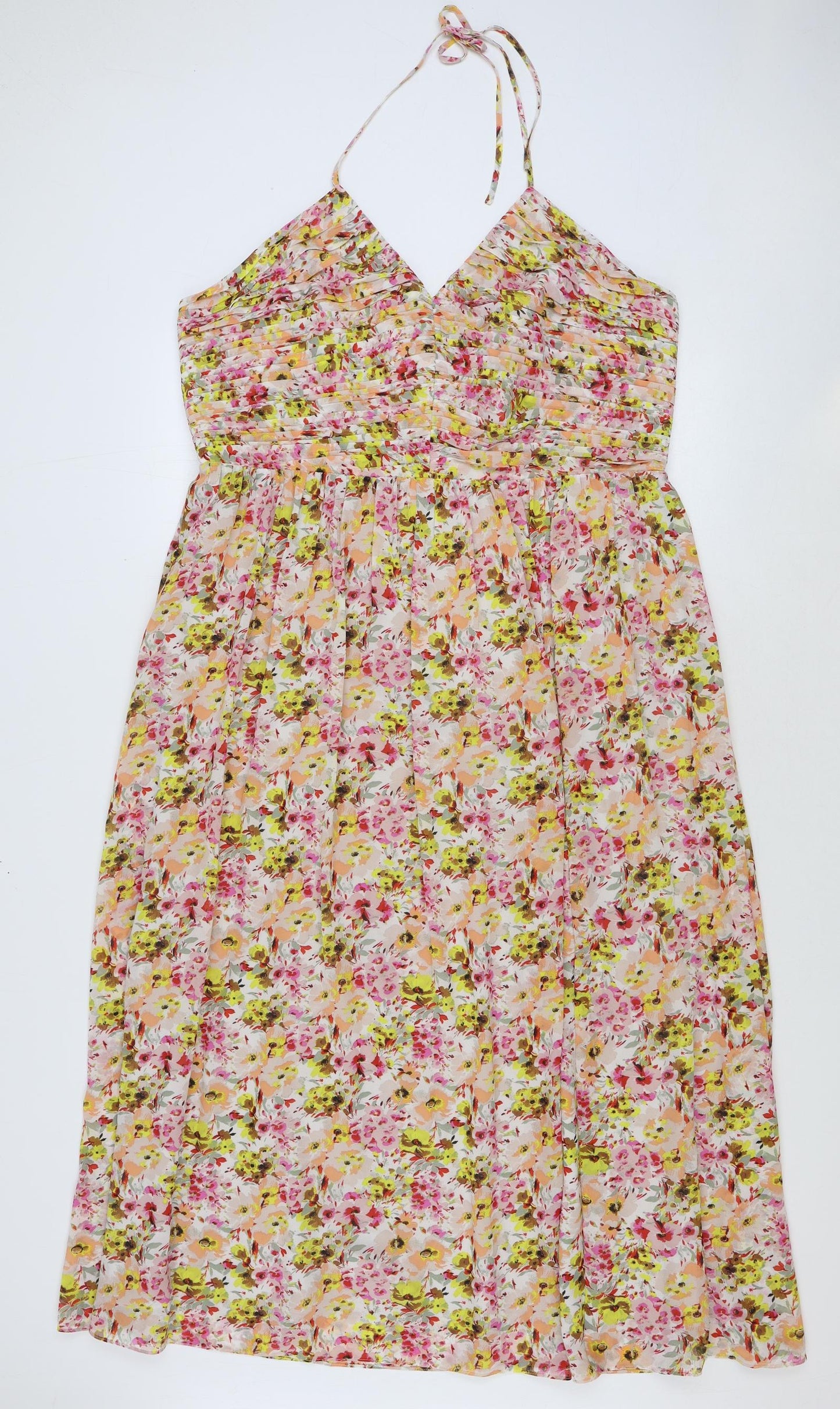 Marks and Spencer Womens Multicoloured Floral Polyester A-Line Size 18 Halter Zip