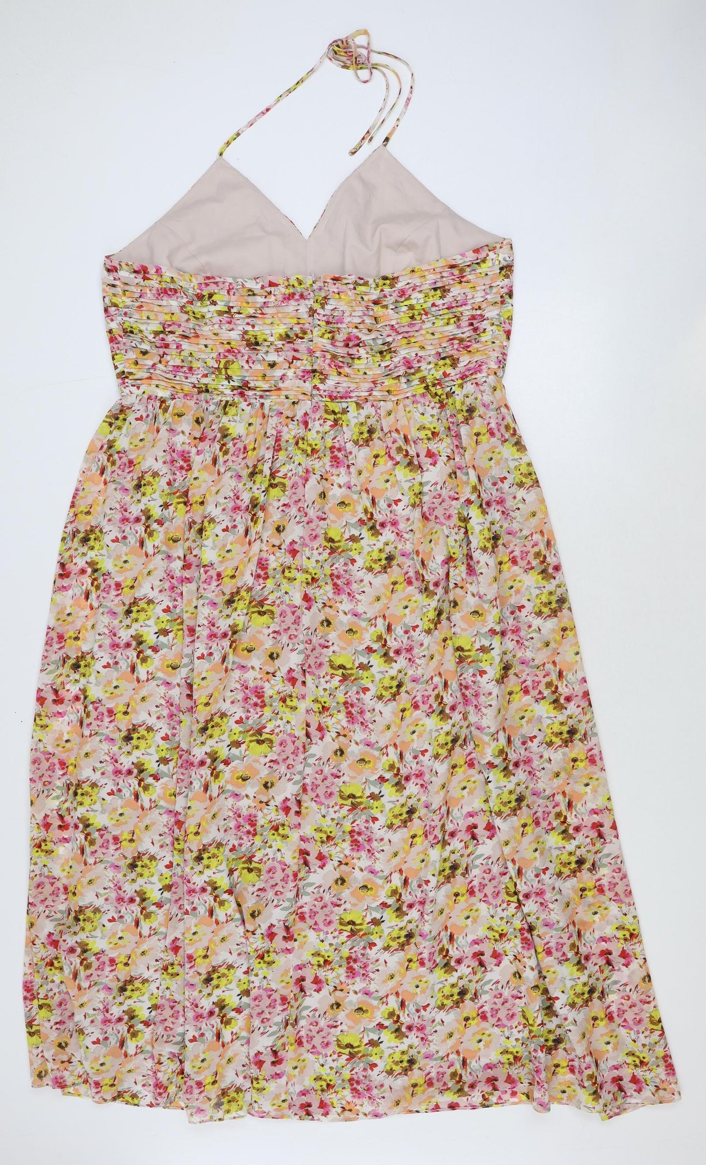 Marks and Spencer Womens Multicoloured Floral Polyester A-Line Size 18 Halter Zip