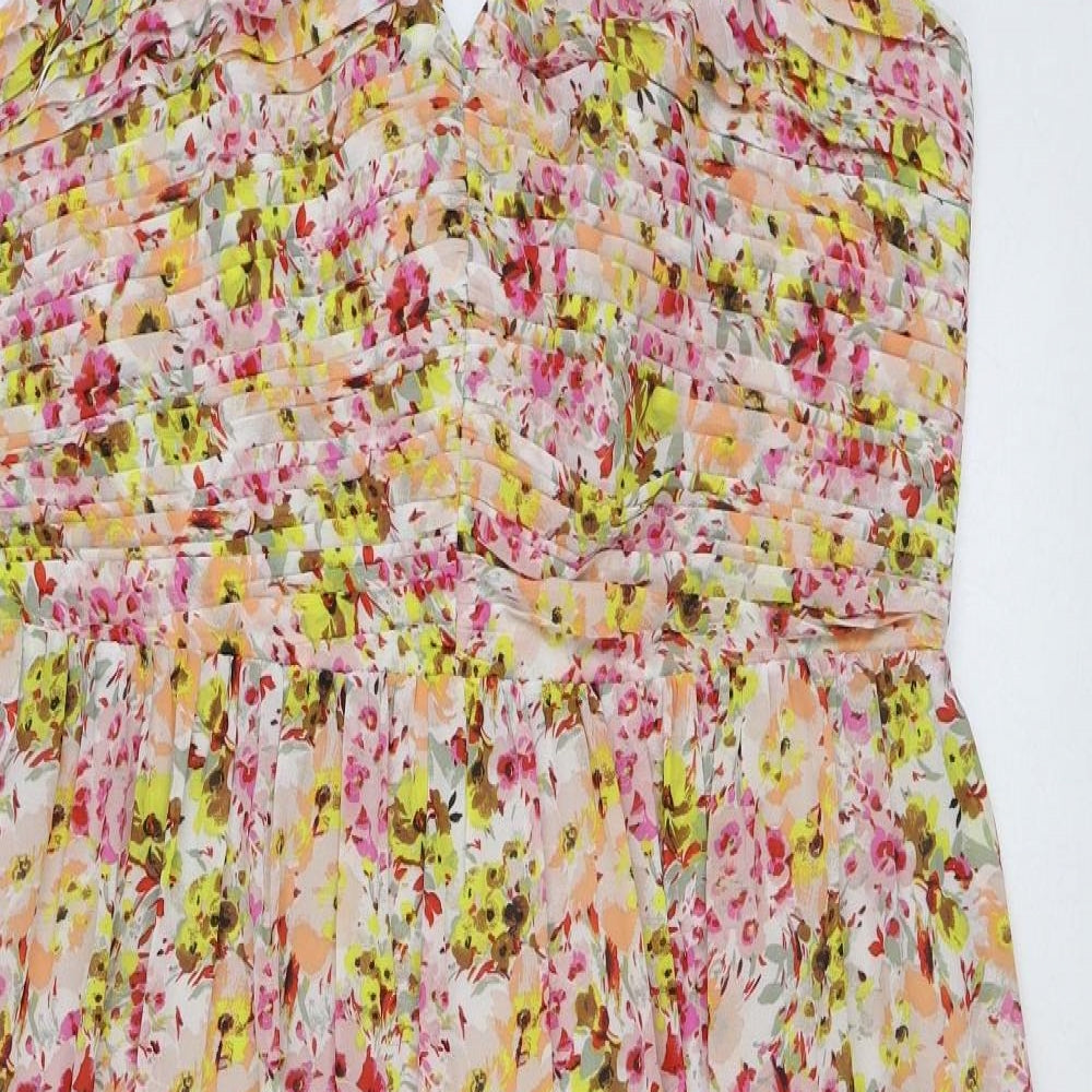 Marks and Spencer Womens Multicoloured Floral Polyester A-Line Size 18 Halter Zip