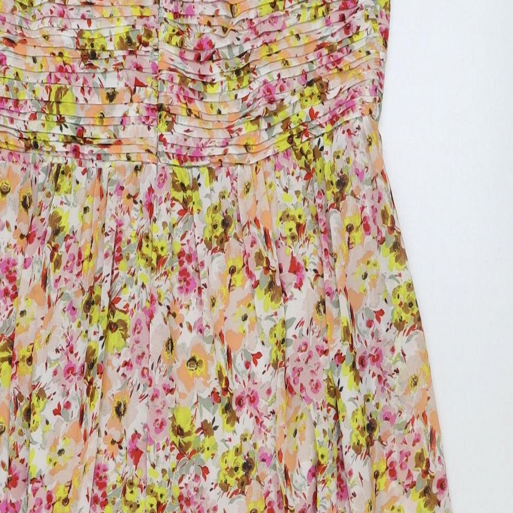 Marks and Spencer Womens Multicoloured Floral Polyester A-Line Size 18 Halter Zip
