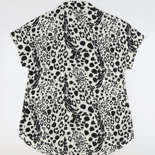 Marks and Spencer Womens Ivory Animal Print Polyester Basic Blouse Size 6 Collared
