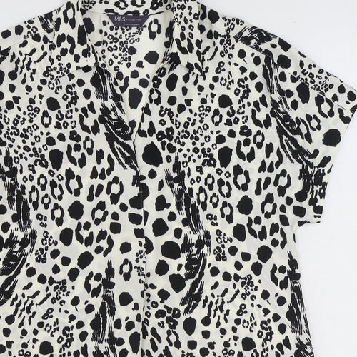 Marks and Spencer Womens Ivory Animal Print Polyester Basic Blouse Size 6 Collared