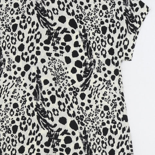 Marks and Spencer Womens Ivory Animal Print Polyester Basic Blouse Size 6 Collared