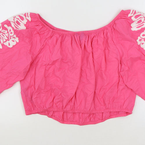 Marks and Spencer Womens Pink Floral 100% Cotton Cropped Blouse Size 20 Off the Shoulder