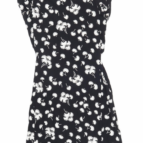 NEXT Womens Black Floral Viscose Fit & Flare Size 34 Boat Neck Zip