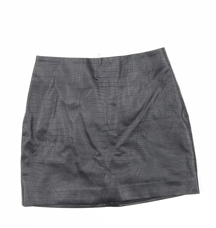 H&M Womens Black Polyester A-Line Skirt Size 38 in Zip