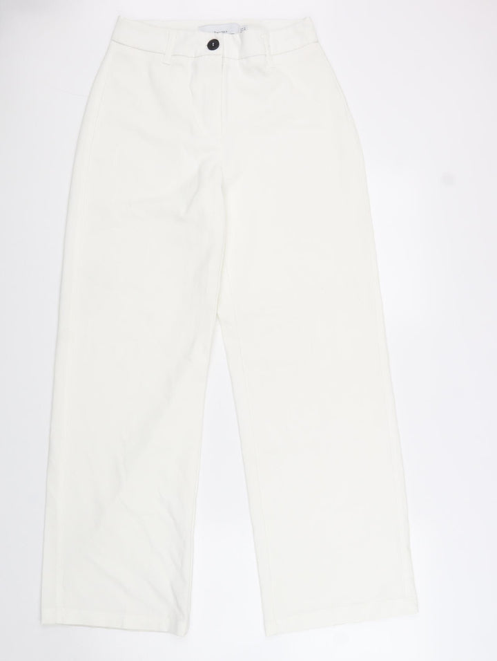 Bershka Womens White Cotton Trousers Size 36 in Regular Zip