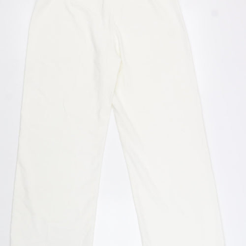 Bershka Womens White Cotton Trousers Size 36 in Regular Zip