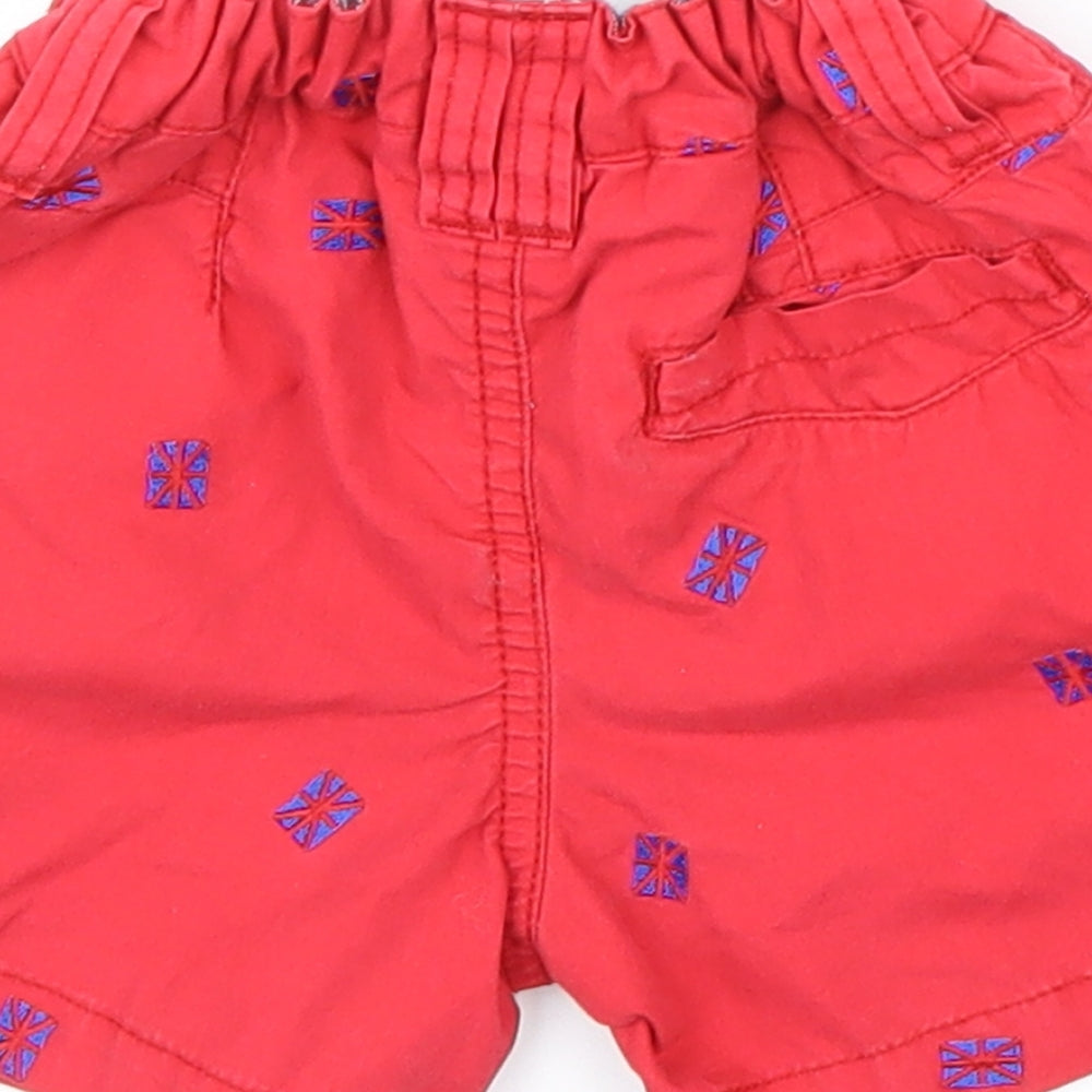 NEXT Boys Red Geometric Cotton Cropped Trousers Size 9-12 Months Button
