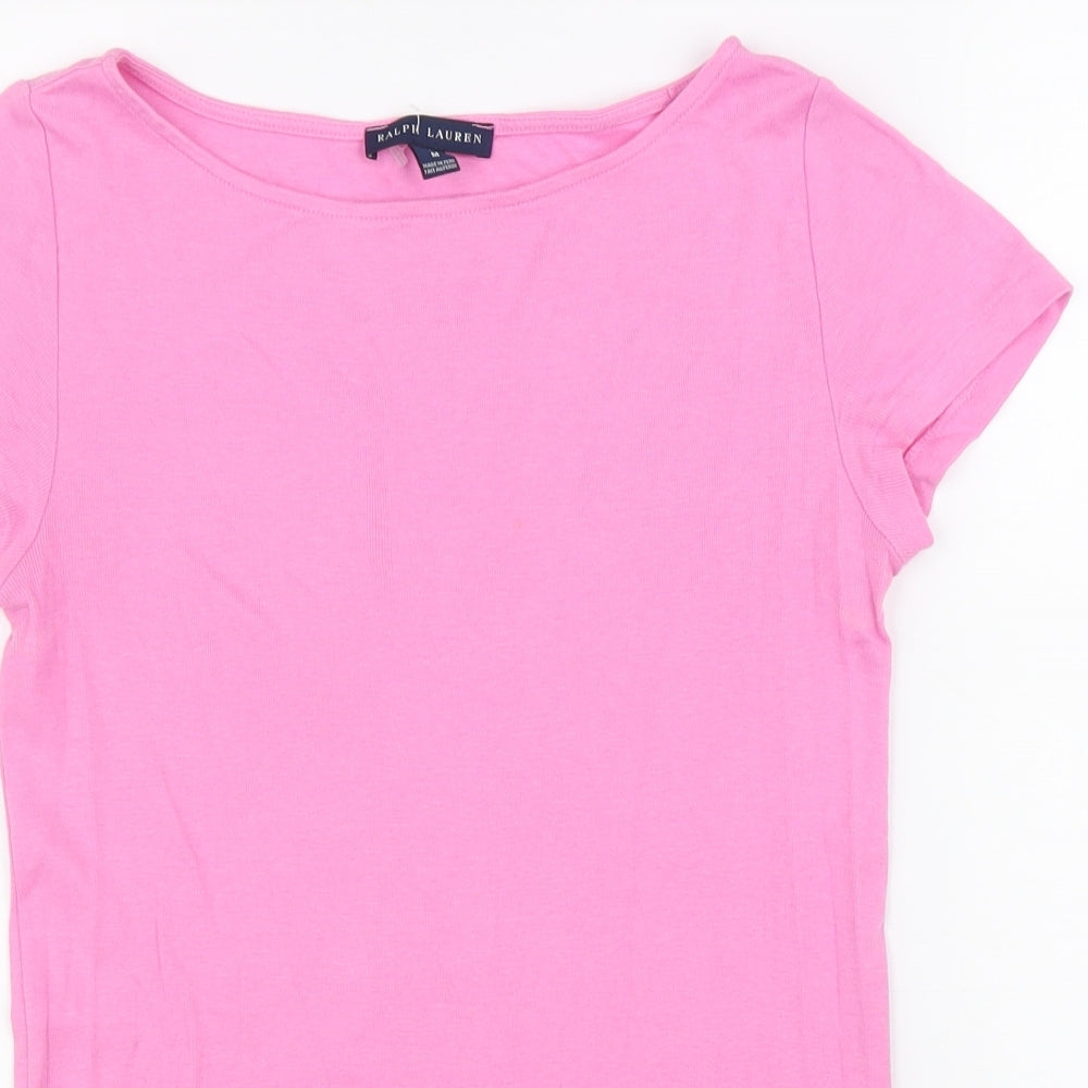 Ralph Lauren Womens Pink Cotton Basic T-Shirt Size M Boat Neck