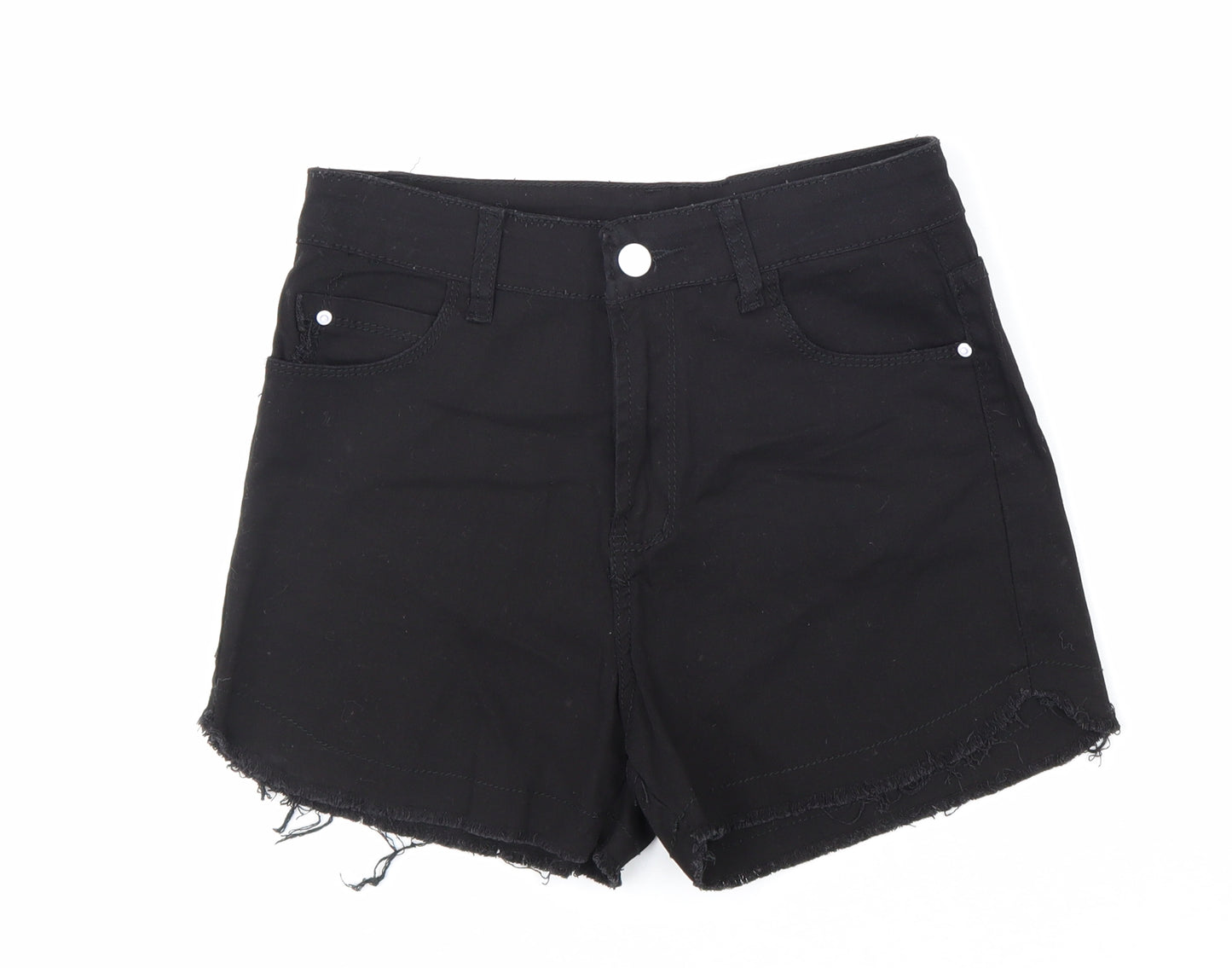 Preworn Womens Black Polyester Cut-Off Shorts Size M L3 in Regular Zip