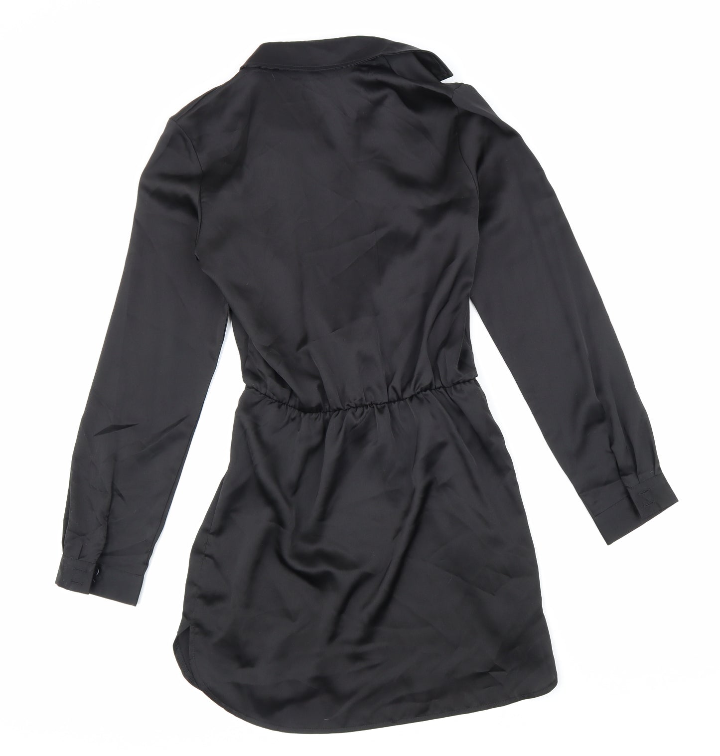 PRETTYLITTLETHING Womens Black Herringbone Polyester Mini Size 8 Collared