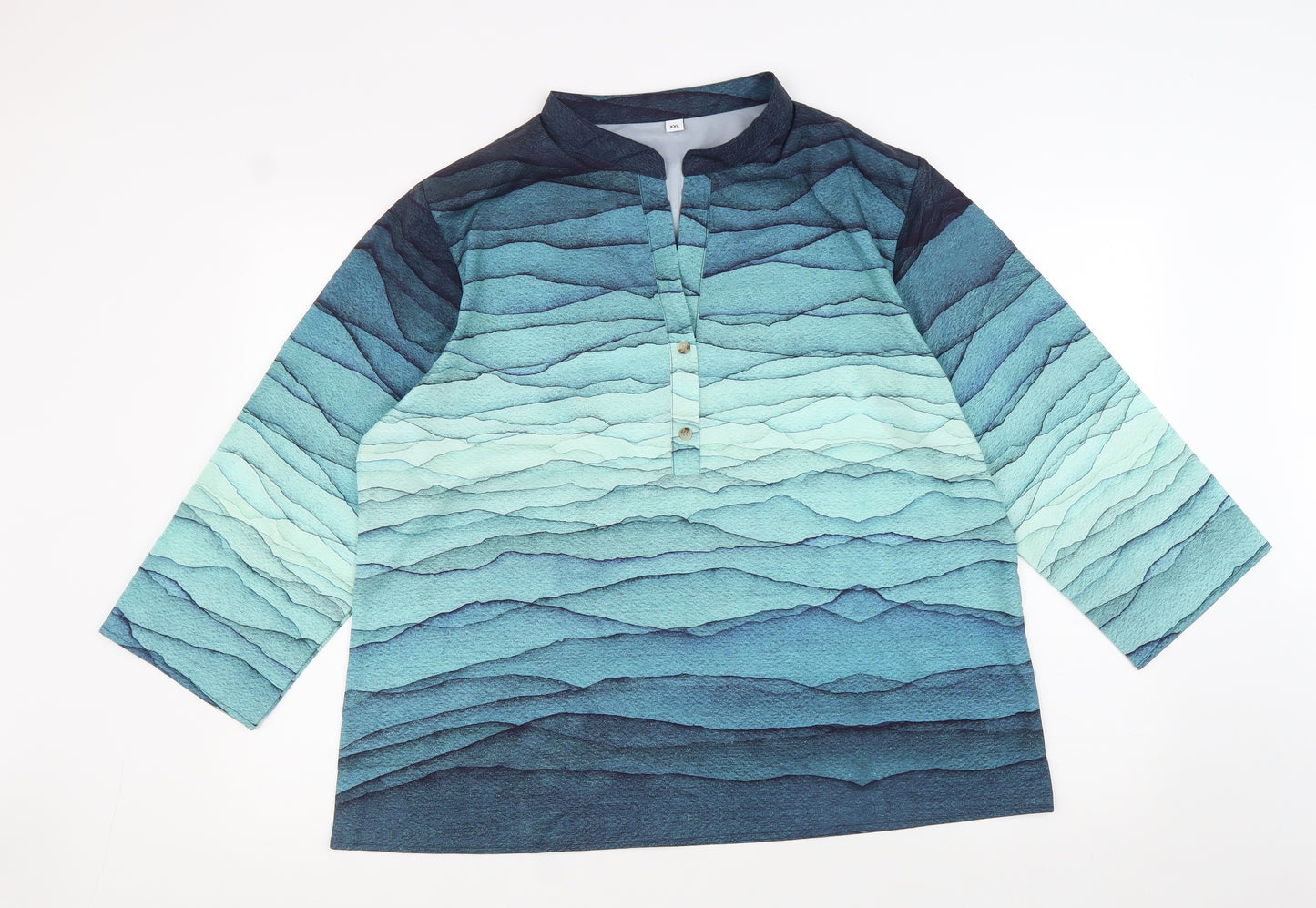 Preworn Womens Multicoloured Geometric Polyester Basic Blouse Size 2XL V-Neck