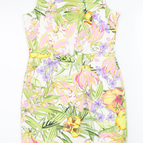 Definitions Womens Multicoloured Floral Polyester Pencil Dress Size 8 Boat Neck Zip