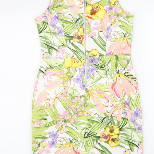 Definitions Womens Multicoloured Floral Polyester Pencil Dress Size 8 Boat Neck Zip