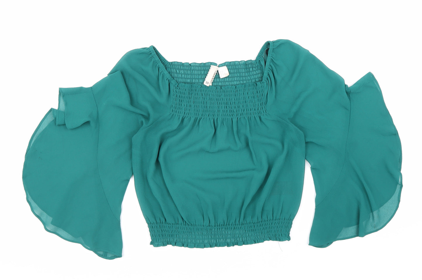 H&M Womens Green Polyester Basic Blouse Size 10 Square Neck