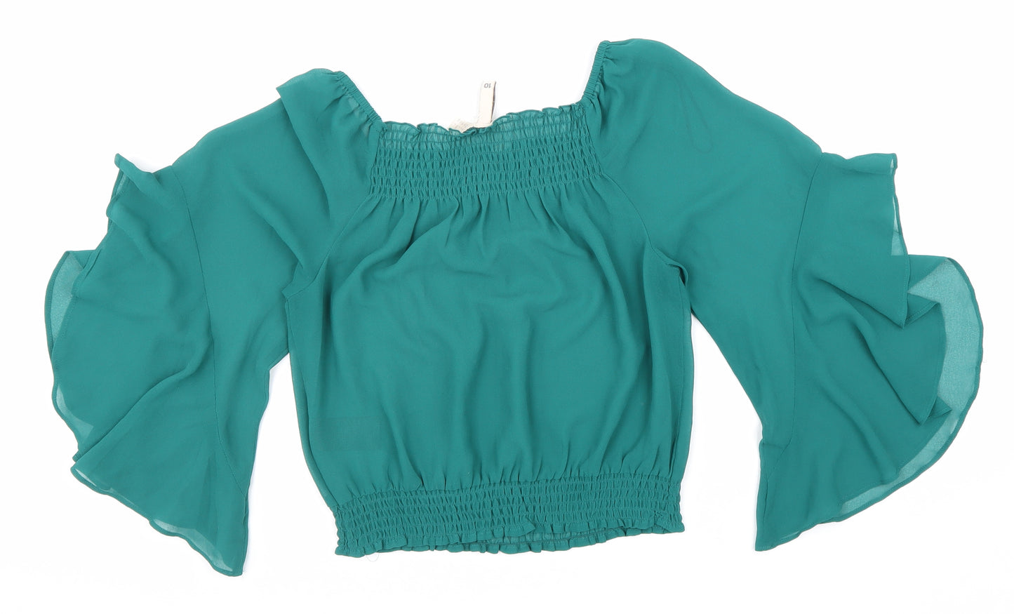 H&M Womens Green Polyester Basic Blouse Size 10 Square Neck