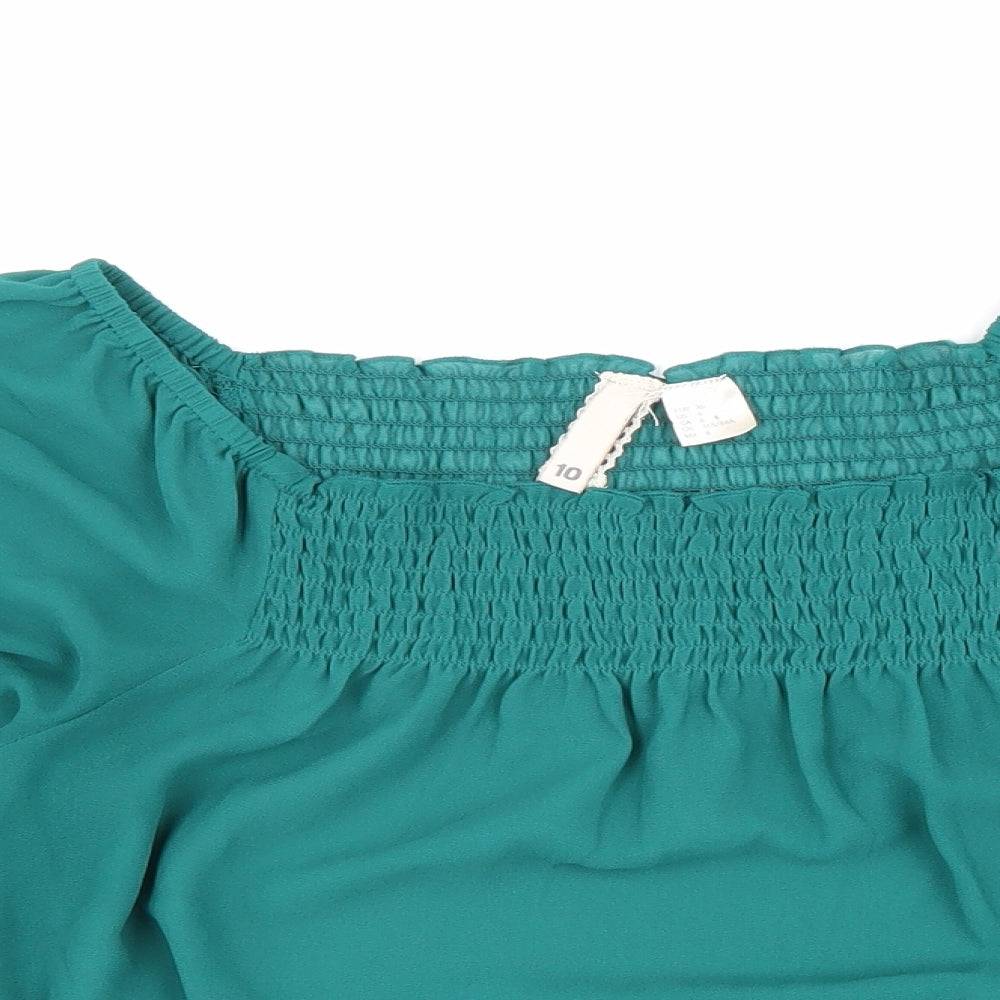 H&M Womens Green Polyester Basic Blouse Size 10 Square Neck