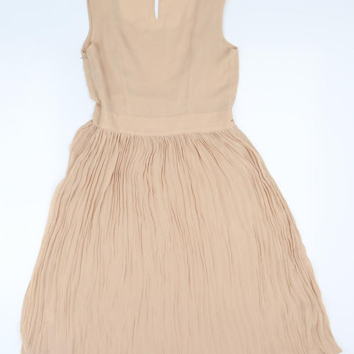 French Connection Womens Beige Polyester Fit & Flare Size 8 Scoop Neck Zip