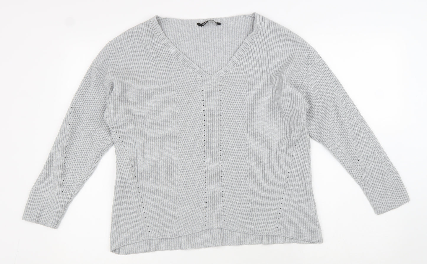 Stradivarius Womens Grey V-Neck Viscose Pullover Jumper Size S