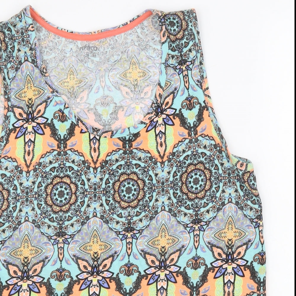 Pepco Womens Multicoloured Geometric 100% Cotton Basic Tank Size 16 Scoop Neck