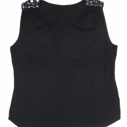 George Womens Black Herringbone Viscose Basic Blouse Size 16 Boat Neck