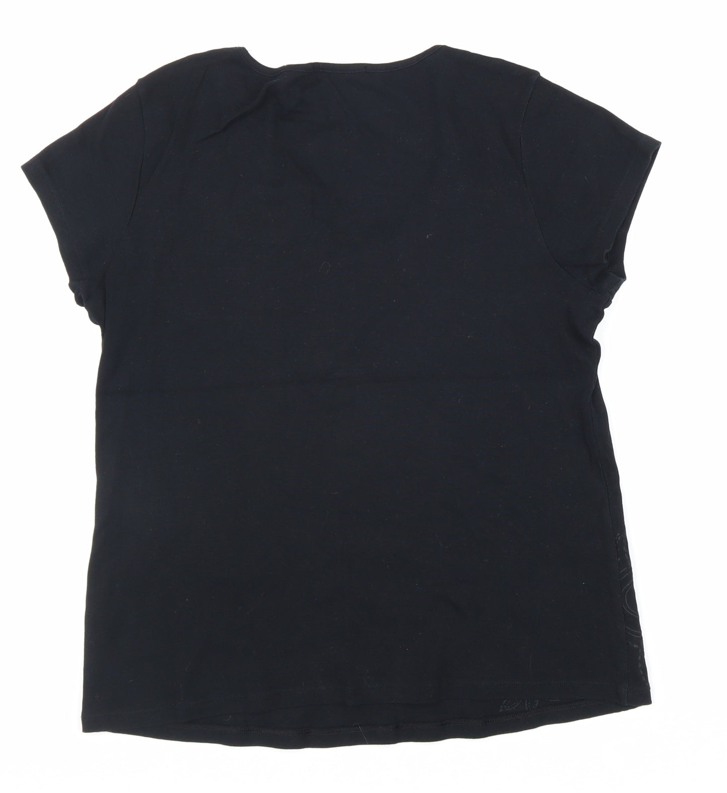 Marks and Spencer Womens Black 100% Cotton Basic T-Shirt Size 16 V-Neck