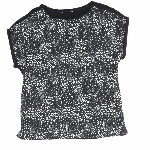Preworn Womens Black Geometric Polyester Basic T-Shirt Size 12 Boat Neck