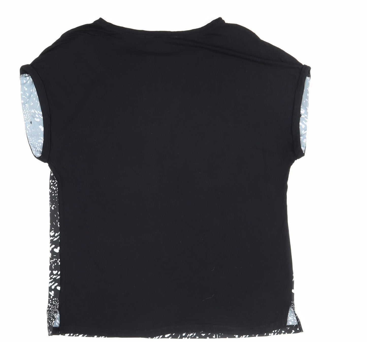 Preworn Womens Black Geometric Polyester Basic T-Shirt Size 12 Boat Neck