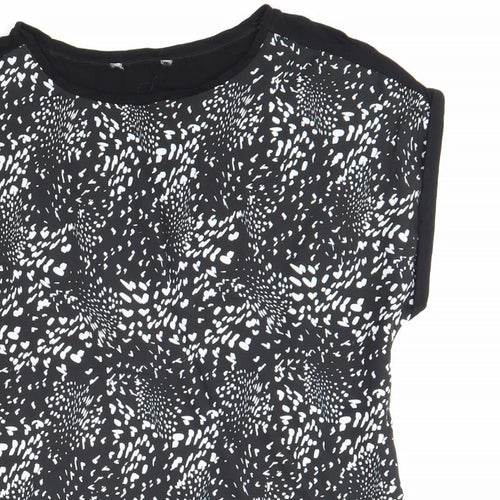 Preworn Womens Black Geometric Polyester Basic T-Shirt Size 12 Boat Neck