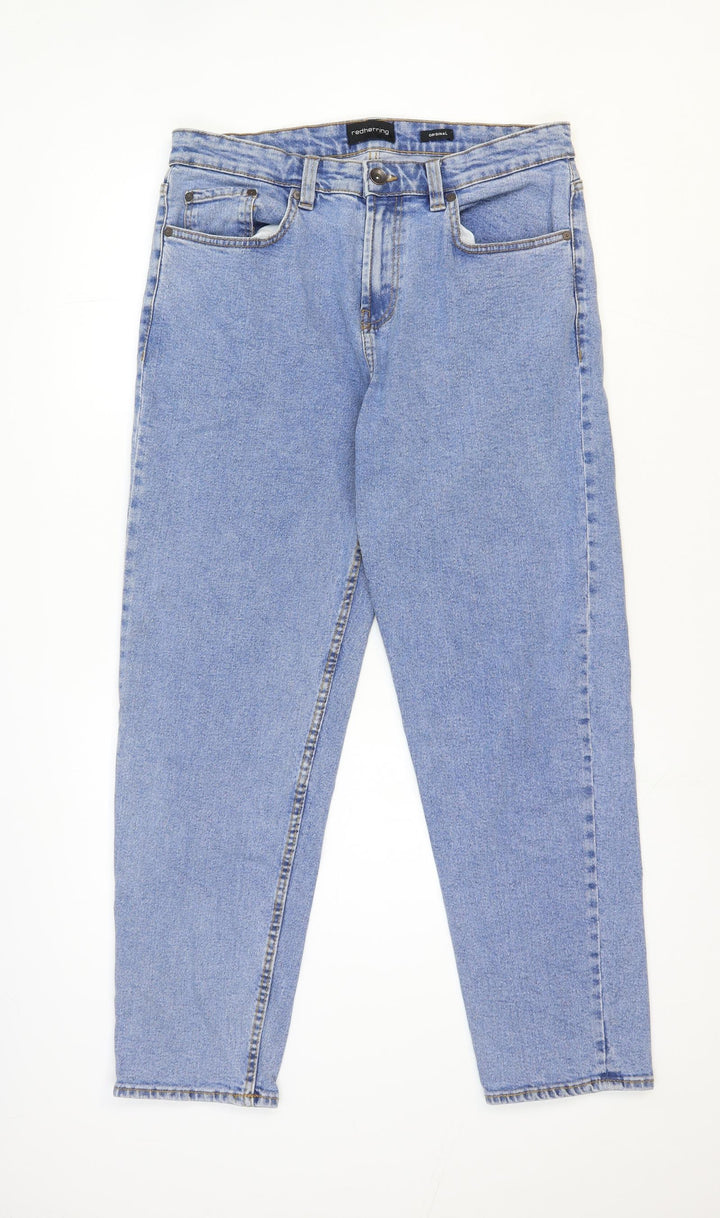 Red Herring Womens Blue Cotton Straight Jeans Size 32 in L31 in Regular Zip