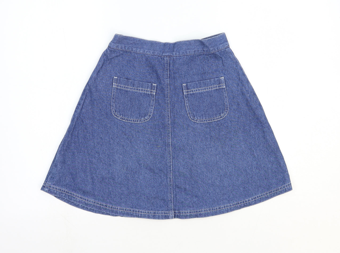 NEXT Girls Blue 100% Cotton A-Line Skirt Size 10-11 Years Regular Zip