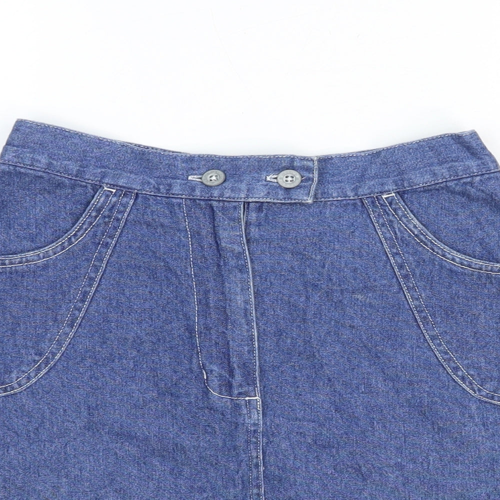 NEXT Girls Blue 100% Cotton A-Line Skirt Size 10-11 Years Regular Zip