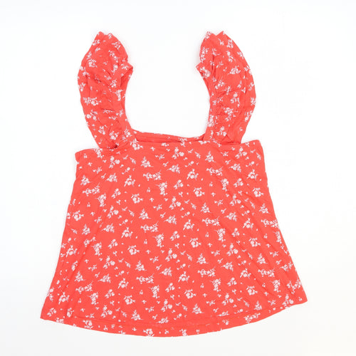 Marks and Spencer Womens Red Floral 100% Cotton Basic Tank Size 10 Square Neck